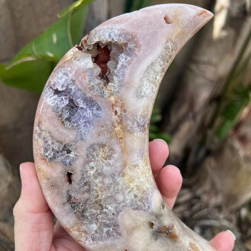 Pink Amethyst Red Druzy Quartz Crystal Moon
